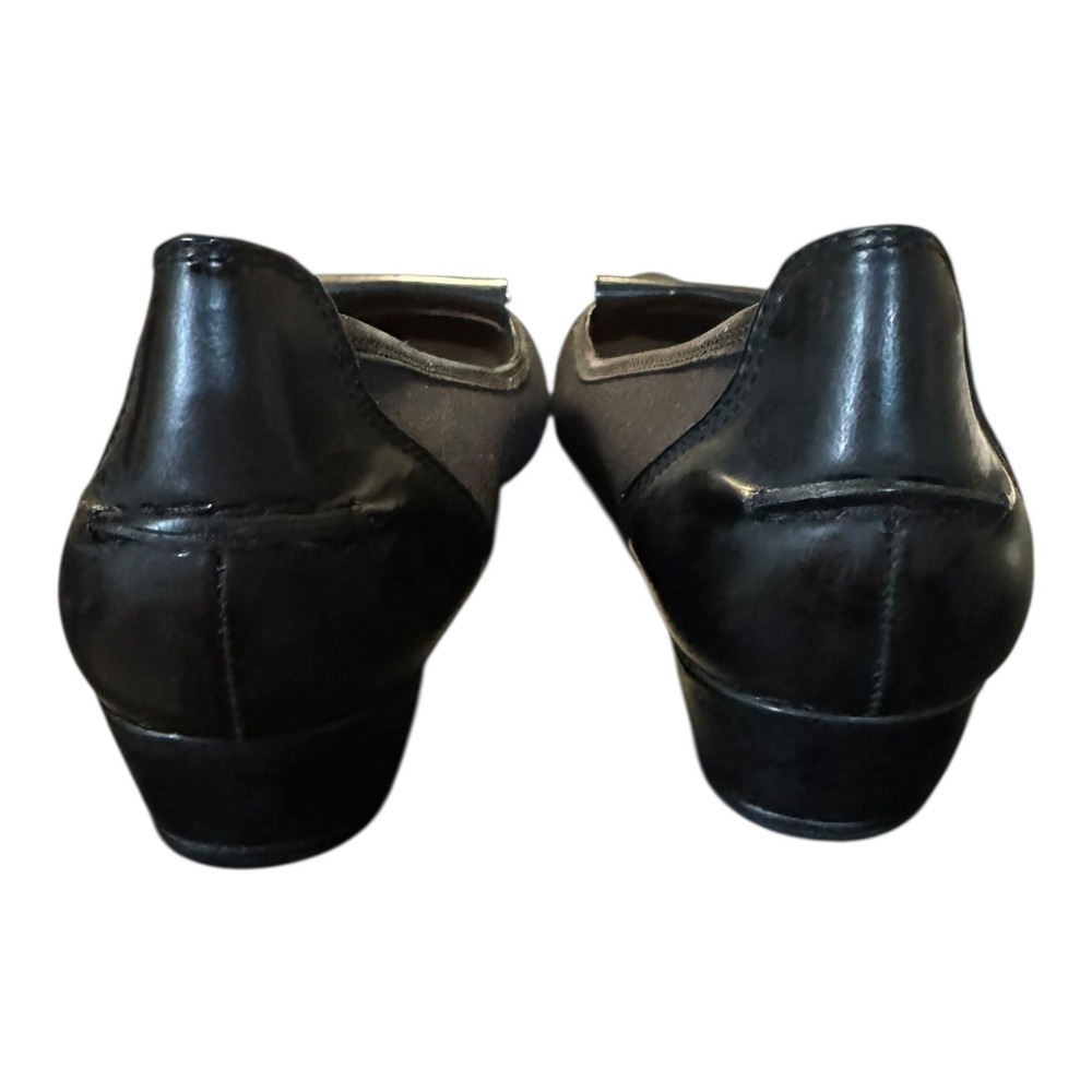Donald‎ J Pliner Womens Nila Mini Wedge Flat 6.5 Black Suede Patent Gold Buckle - Picture 9 of 12
